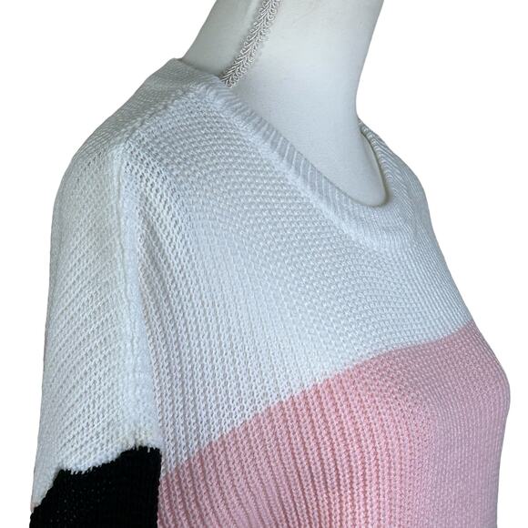 Zesica Sweater Women Medium Loose Knit Color Block Pink White Black Stripes - Picture 3 of 11